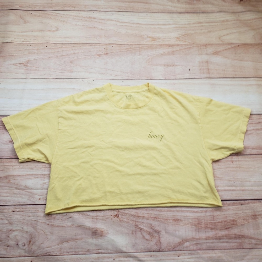 Brandy Melville J Galt Shirt Womens One Size Yellow Honey Crop Top Tee Crewneck